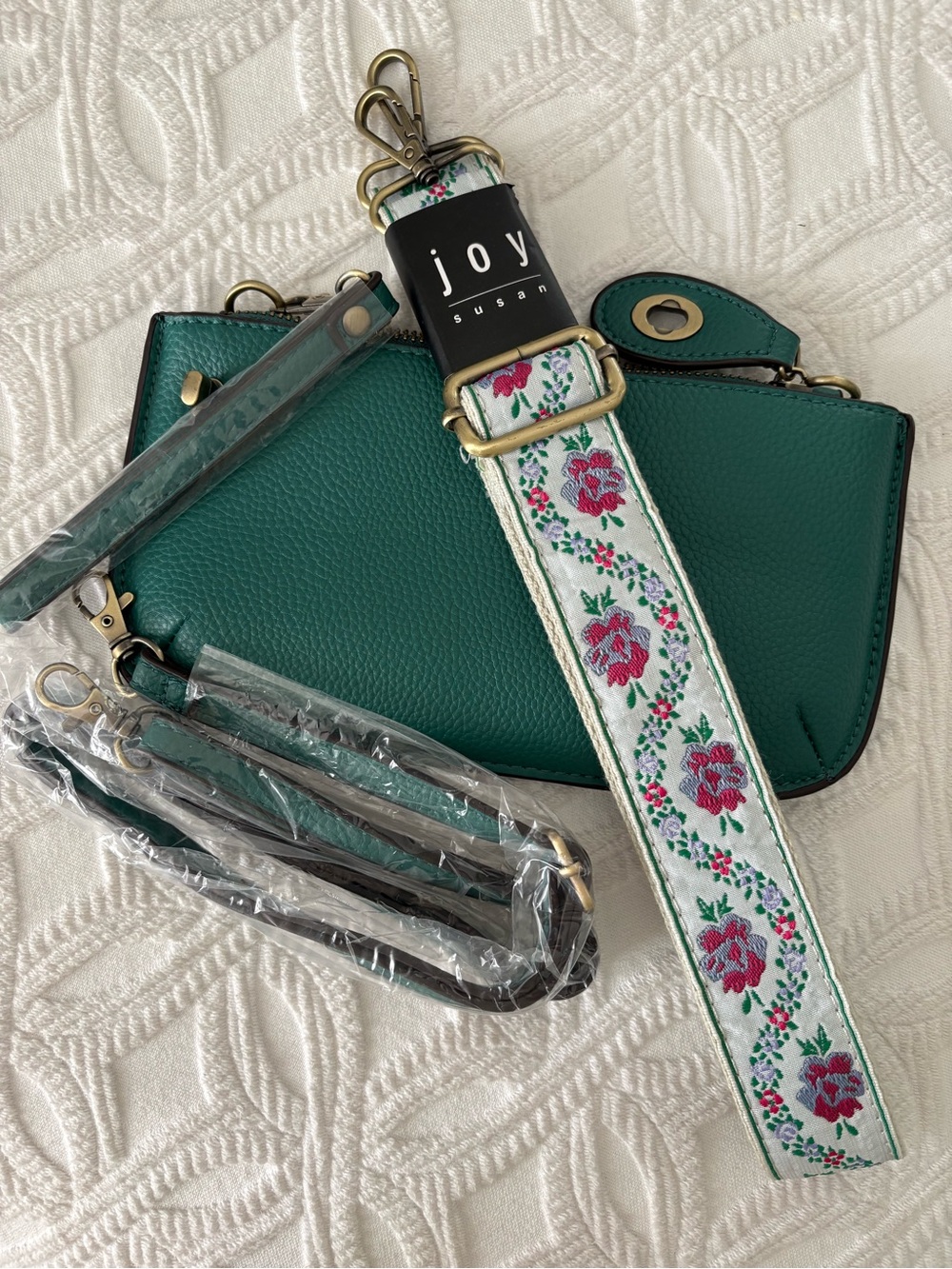 Joy Susan Teal Crossbody Bag with Floral Strap